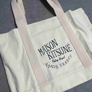 Maison Kitsuné Logo Canvas Tote Bag Paris France Classic Print Shoulder Bag